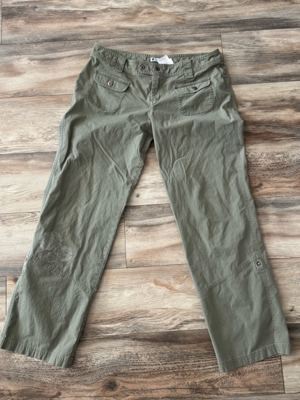 Columbia Utility Convertible Pants Light Green Khaki Size 12 Flower Hiking Camp